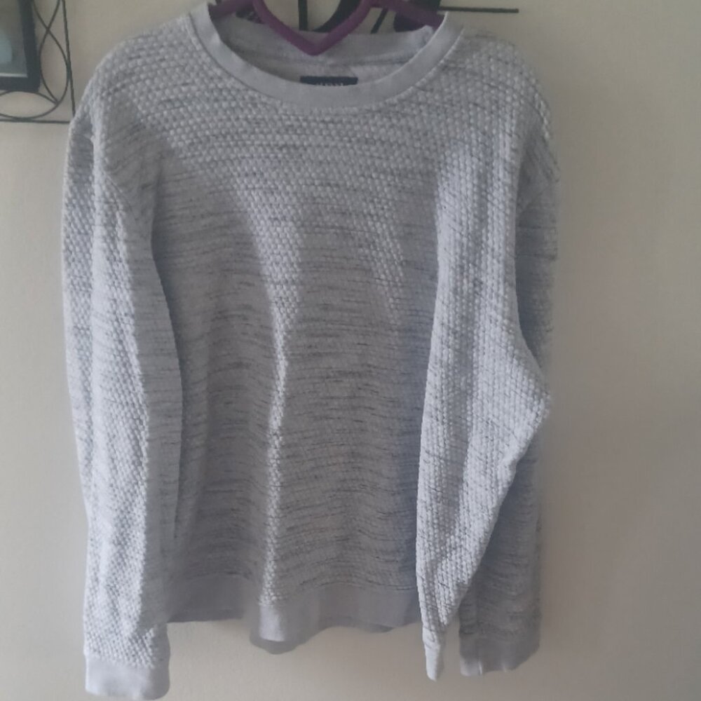 Alfani Grey Speckled Textured Crew Neck Long Sleeve Great Condition Top Large